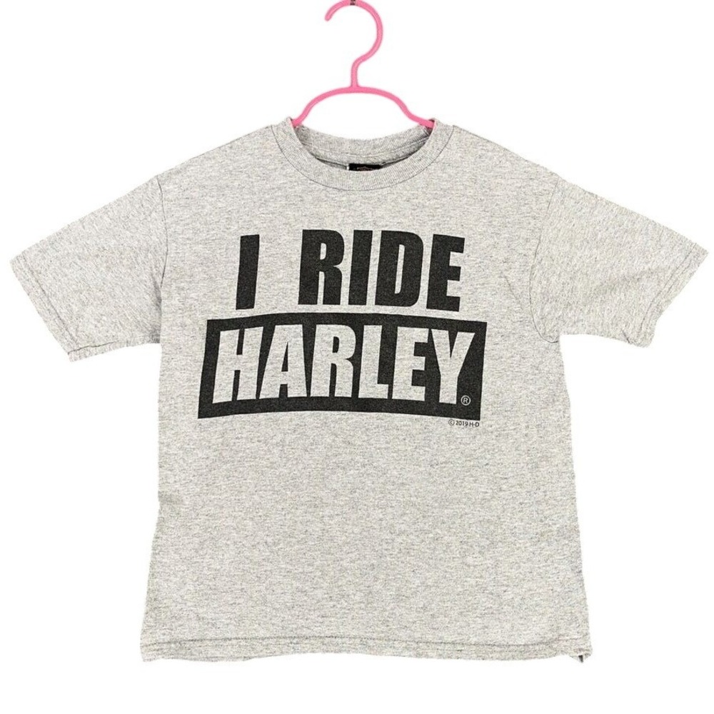 Harley Davidson Shirt Boys 7‎ Gray Motorcycle Bike Chopper "I Ride" Youth